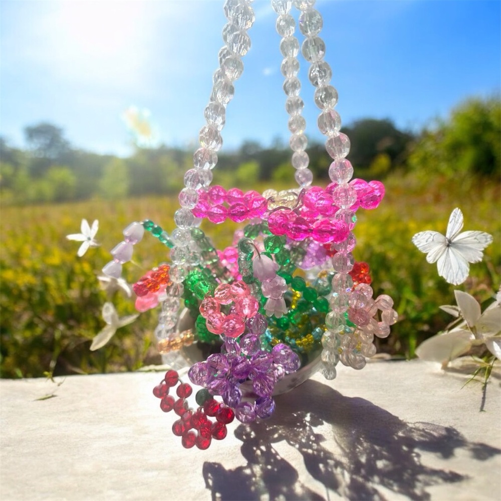 Colorful Beaded Flower plant home decor handmade